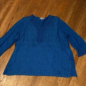 JM Collection Blue Lace V-Neck Tunic